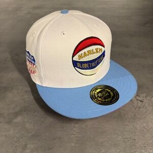 Harlem Globetrotters Fitted Hat‎ Cap Mens Size 7 1/4 White Baby Light Blue NBA